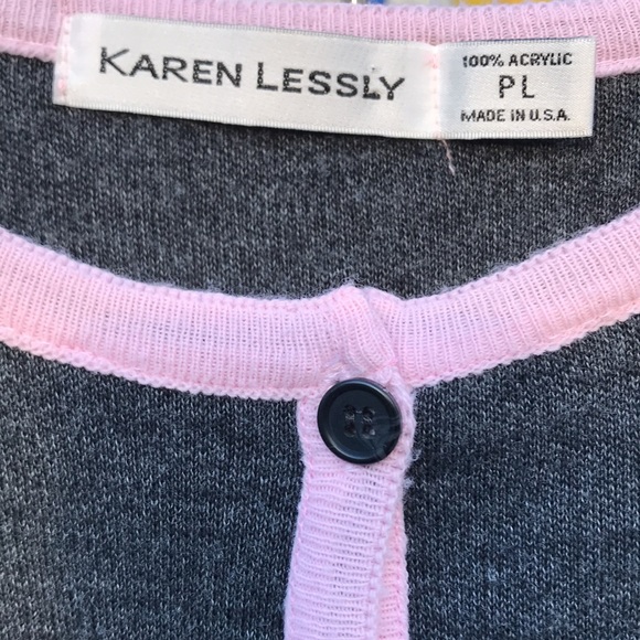 Karen Lessly Cardigan, Heather Gray w/ Pink Trip, Women's Size Petite Large - Picture 2 of 4